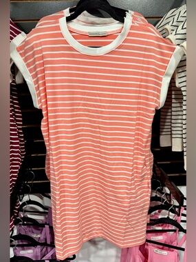 Zenana Outfitters Coral and White Striped Tee Dress